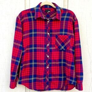 Aritzia Wilfred Free Daphne Plaid Button Up Shirt Size XS Red Blue Collar